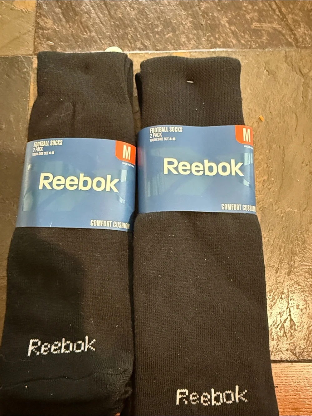 Reebok Youth Black Football Socks 2 - 2 Pack M youth shoe size 4-8
